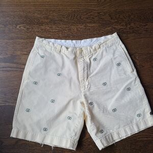 J.Crew Broken In Regular Fit Men's Cream Embroidered Anchors Shorts Sz.35
